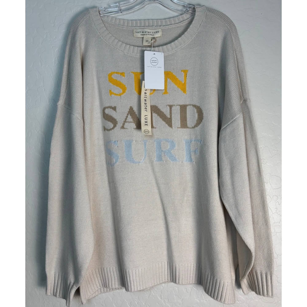 NEW Saltwater Luxe Sun Sand Surf Graphic Sweater Vanilla Cream‎ $138 XX 2289